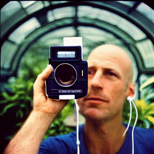 prompthunt: grainy head to shoulder portrait Polaroid film photograph of an  astronaut in a tropical greenhouse. looking at the camera!!. super  resolution. Extremely detailed. Polaroid 600 film. by Annie Leibovitz and  Richard