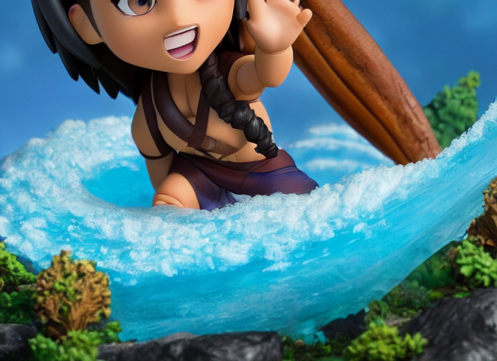 prompthunt: katara from avatar as nendoroid is summoning a giant wave, in the  croods movie style, anime, disney, pixar, 8 k, hd, dof, kodak film,  volumetric lighting, subsurface scattering, photorealistic, octane render,