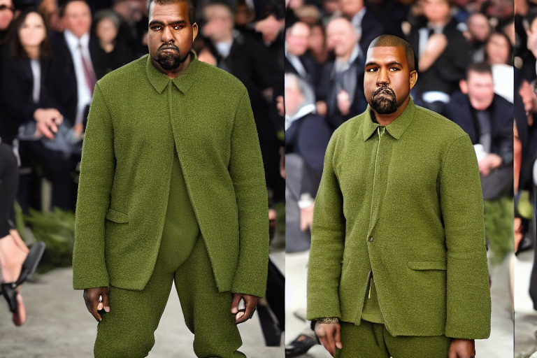 prompthunt: kanye west wearing a suit made of grass, full body photograph  on runway