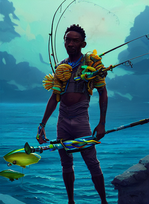 prompthunt: portrait of a male jamaican fisherman sci - fi glowing
