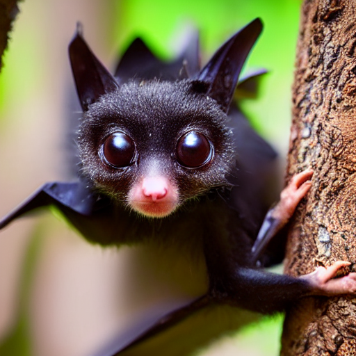 prompthunt: very very very very cute chibi baby fruit bat, portrait, pixar  style, forest background, cinematic lighting, award winning creature  portrait photography