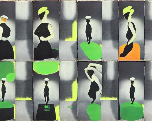 prompthunt: Matisse. Magritte. Hazy polaroid collage. black cubes made of  metal, concrete, and slime falling from the sky. Dark ooze as figure, neon  bright colored textured space as ground. POV photos from