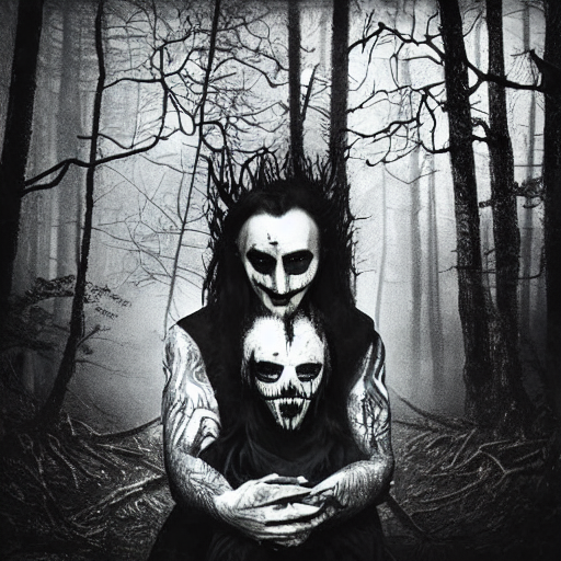 prompthunt: man in corpse paint, dark and mysterious forest, black