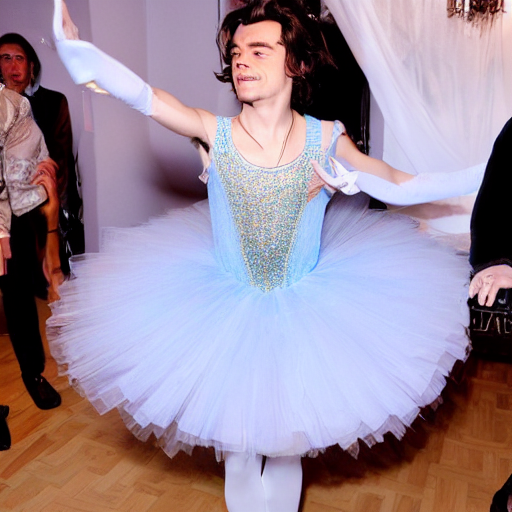 prompthunt: Harry styles dressed as a princess preforming ballet