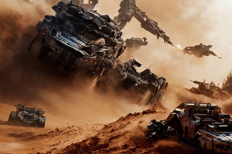 prompthunt: epic sandstorm battle, Action, movie pacific rim, in the Movie  transformers, in the Movie Mad Max: Fury Road (2015)