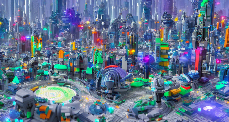 prompthunt: sci - fi futuristic city made of lego bricks, pixar, disney 3  d, 8 k, octane render, still from lego movie