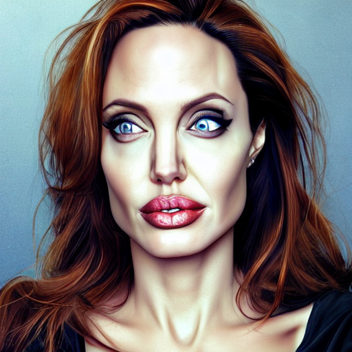 prompthunt: portrait of angelina jolie, red hair, beautiful, hyper -  detailed, ultra realistic, cinematic, photo - realistic, blue eyes, woman,  emo, suffering from insomnia