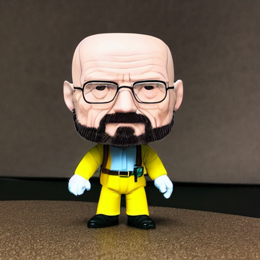 prompthunt: Walter white funko pop about to be crushed by hydraulic press