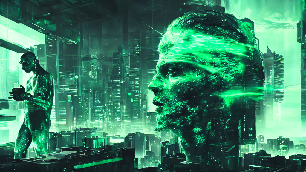 cyberpunk green gigachad nebula sculpture floating in space, 8k, cinematic, epic, ultra detailed, award winning, trending on artstationHD, dramatic