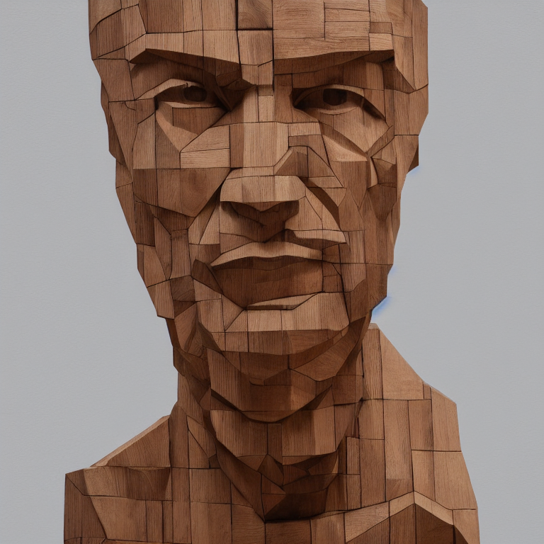 prompthunt: monumental sculpture geometric minimalist!!! portrait of chris  hemsworth, beautiful symmetrical!! face accurate face detailed face  realistic proportions, hand - carved out of red oak wood on a pedestal by  stephan balkenhol