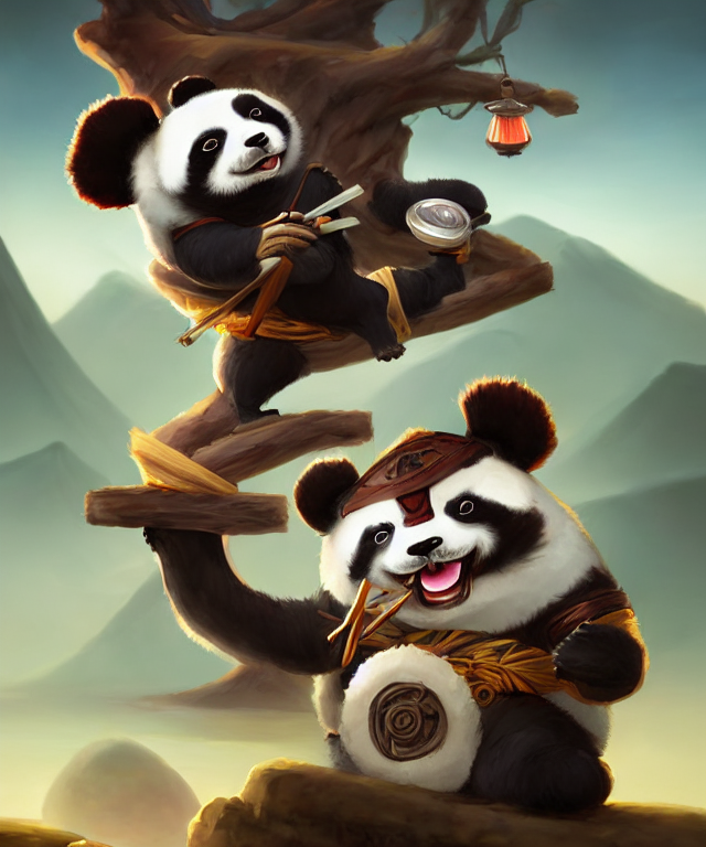 prompthunt: a portrait an anthropomorphic panda samurai eating sushi,  landscape in background, cute and adorable, dnd character art portrait,  well rendered matte fantasy painting, deviantart artstation, by jason felix  by steve argyle