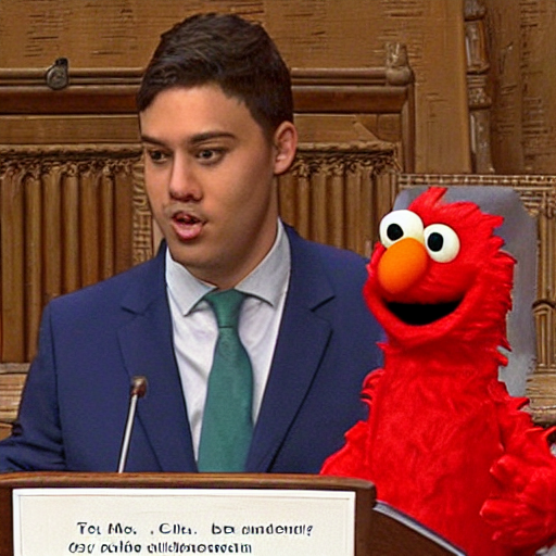 prompthunt: Elmo speaking in parliament while everything is burning around him