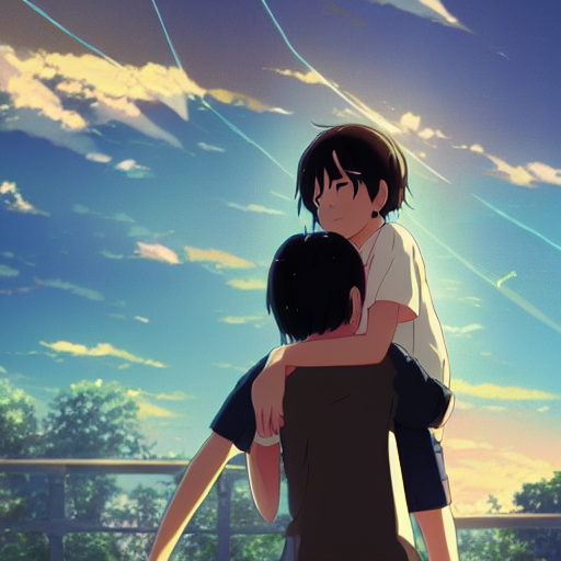 perforere Fabrikant Uenighed prompthunt: movie poster art, most popular for Kimi mo Na Wa by Makoto  Shinkai, anime, HD, emotional, taki and Mitsuha hugging, detailed, 8k