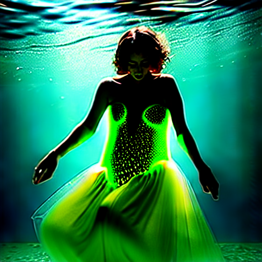 prompthunt: woman dancing underwater wearing a dress made of