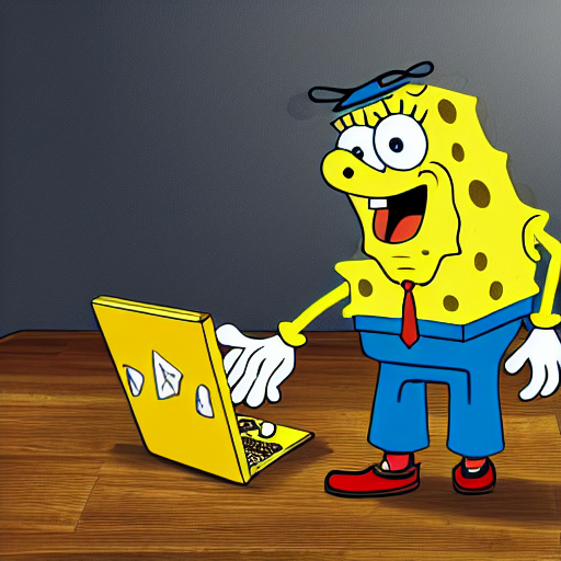 spongebob playing games on computer, dslr photo, high, Stable Diffusion