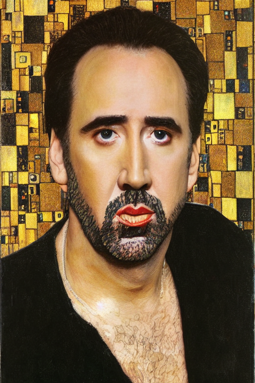 prompthunt: Portrait of sexy Nicolas Cage painted by gustav klimt