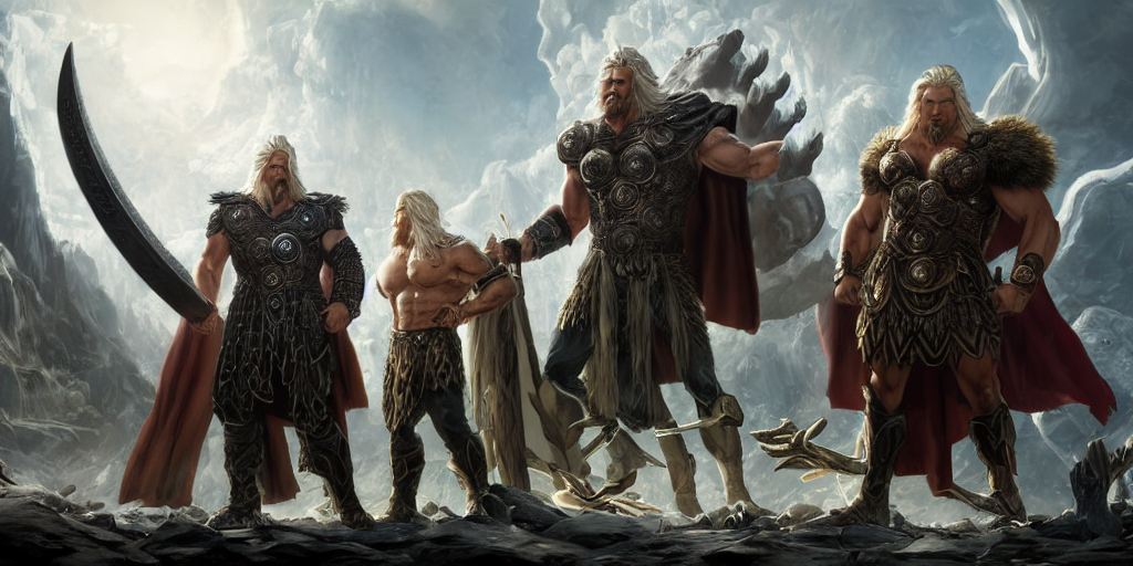 prompthunt: a epic and fantasy concept art of ragnarok, zeus, thor, by  tsuyoshi nagano, god of wars, aion, hyperdetailed, 8 k realistic,  symmetrical, wallpaper, long shot, frostbite 3 engine, cryengine, dof,  trending