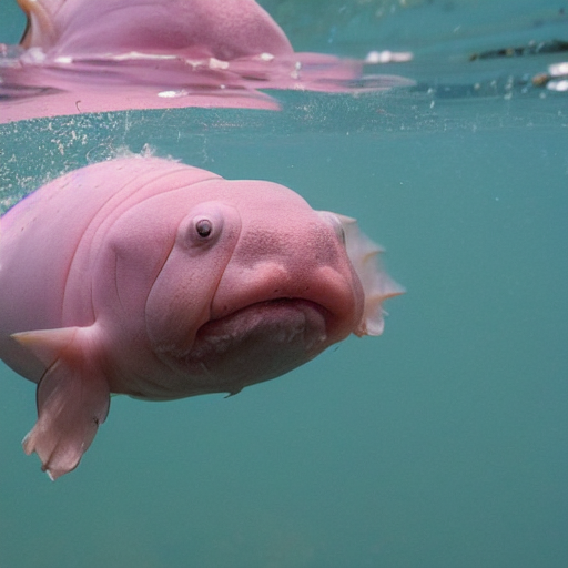 prompthunt: a photo of a blobfish jumping from the water like a marlin