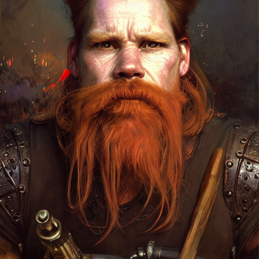 prompthunt: highly detailed portrait of a poor smith in the form of a  beautiful male dwarf with red beard. d & d. art by donato giancola, eugene  delacroix, ruan jia, carl larsson,