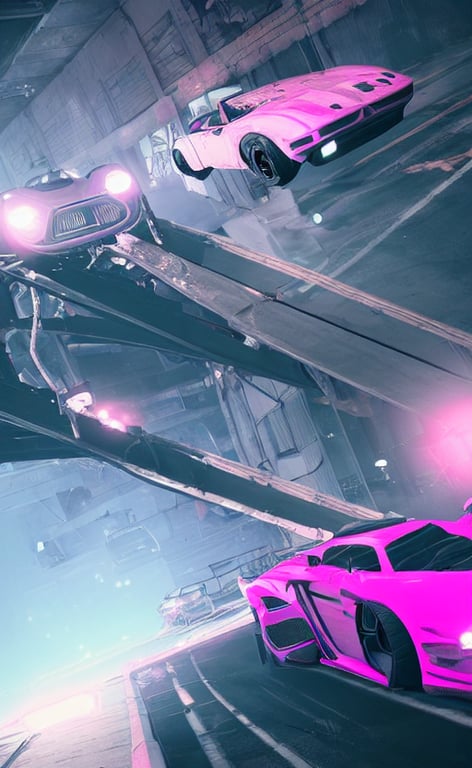 prompthunt: pink or blue car on a bridge at midnight, full moon, SOMA game  style, horror, hyperdetailed car design, SOMA game antagonist surrounding