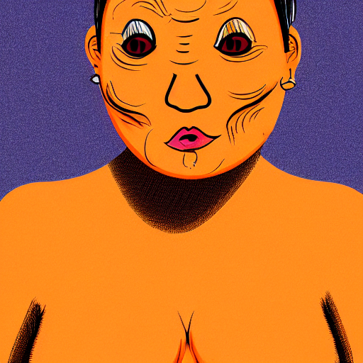 illustrated portrait of ugly woman with orange skin