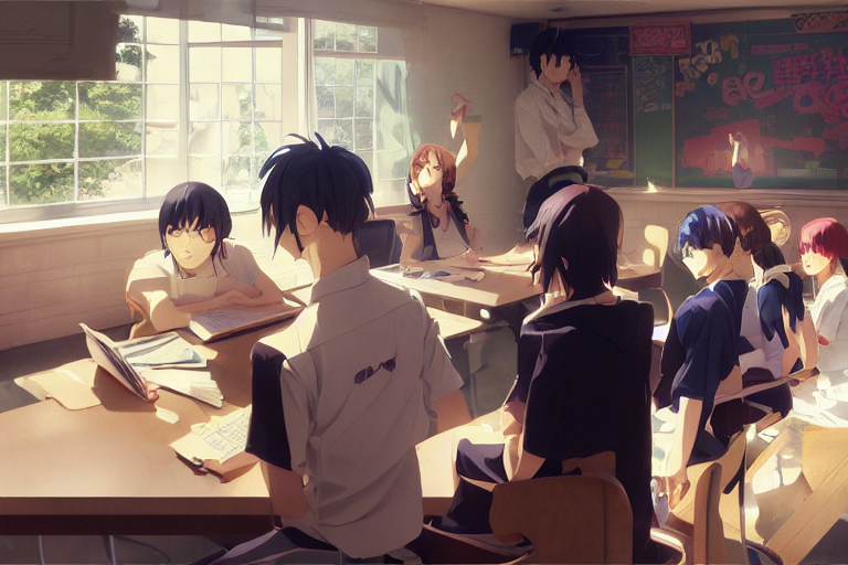 prompthunt: boy's love anime modern high school classroom in winter clear  day, expert high detail concept art cinematic, perfect proportions defined  face, vivid colors, pixar undertones, photorealistic shaded lighting  wallpaper ilya kuvshinov