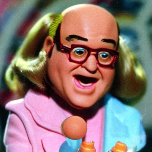 prompthunt: barbie danny devito candid 1 9 8 0 s children's show, detailed  facial expressions