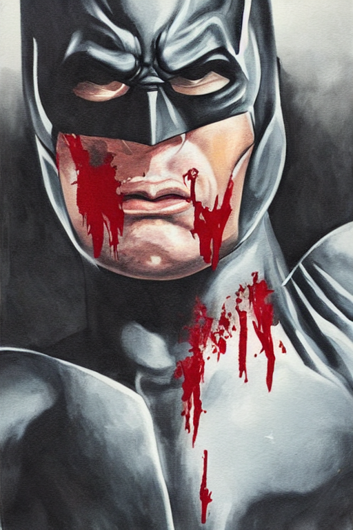 prompthunt: A portrait painting of the muscular batman covered in bloody  scars