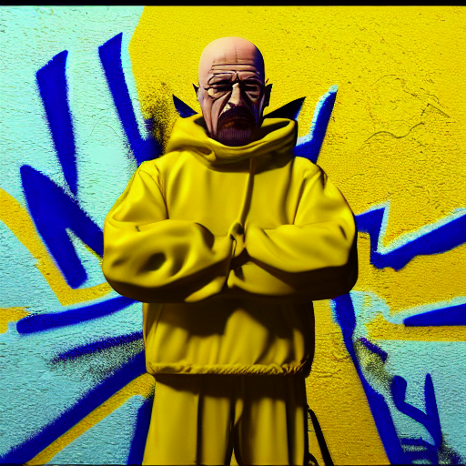 multicolor 3 d render of walter white graffiti wearing yellow outfit by @ combrisi in 4 k ultra high resolution, with depressive feeling