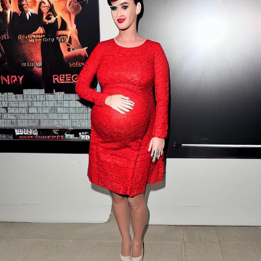 prompthunt: Pregnant Katy Perry in a red dress at a movie premiere