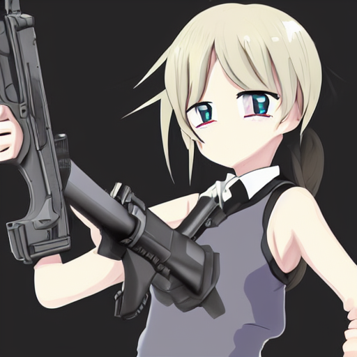 anime girl pointing a gun at the camera