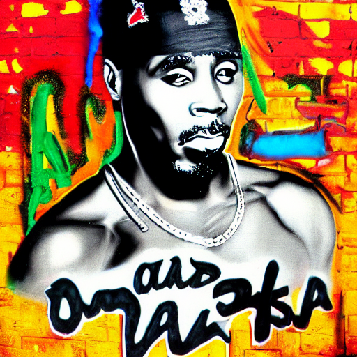 prompthunt: 2Pac, Oakland graffiti, The Black Panthers in the style of  Digital underground, hyper realistic, high detail