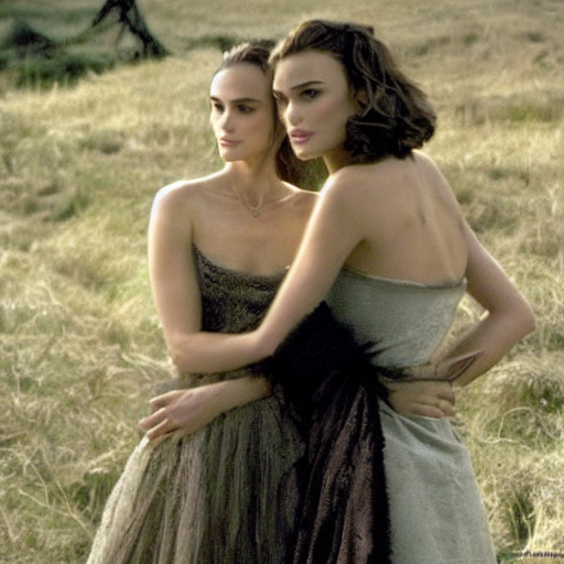 keira knightley and natalie portman, both are looking at the camera teasingly, sexy movie photo, film still, romantic intimate scene, two women