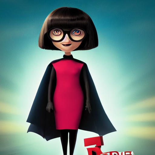an edgy Edna Mode wearing a cape, Pixar (2018)