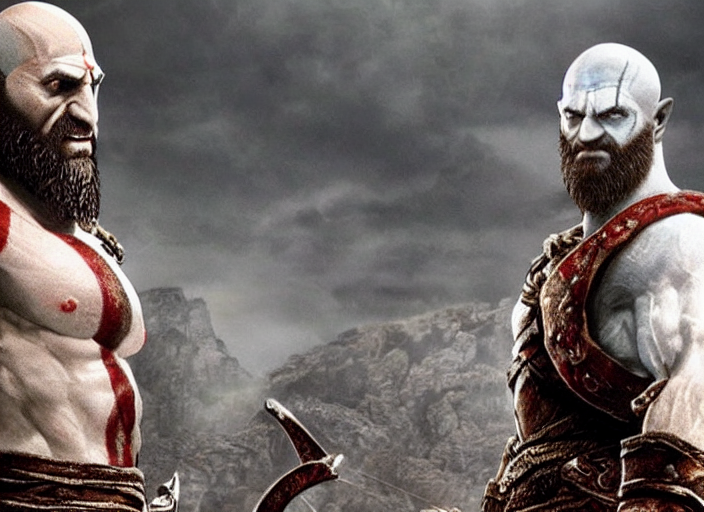 prompthunt: movie frame of benjamin netanyahu playing kratos in god of war  ( 2 0 2 0 ), hd, bluray, highlydetailed, cinematic