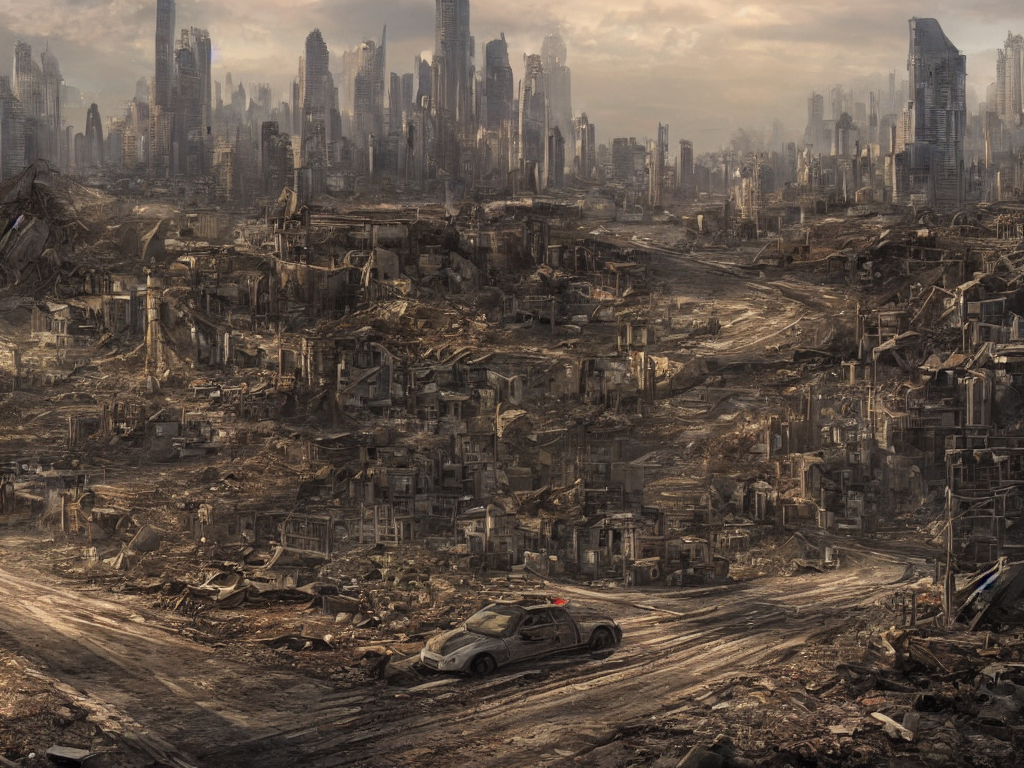 prompthunt: A matte painting of ruined road in the foreground ...