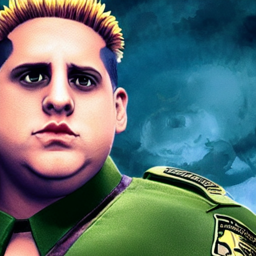 prompthunt Jonah Hill staring as Guile in the Street Fighter 2024 movie