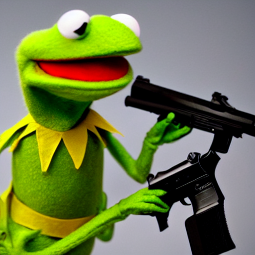 prompthunt kermit the frog with a gun in his hand