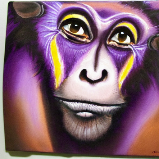 beautiful detaile painting of a purple monkey dishwasher
