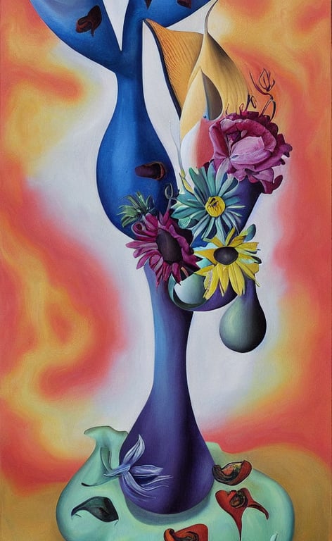prompthunt: a biomorphic painting of a vase with flowers in it, a  surrealist painting by Bridget Bate Tichenor, by Georgia O'Keeffe, by  Amanda Sage, featured on deviantart, metaphysical painting, oil on canvas,