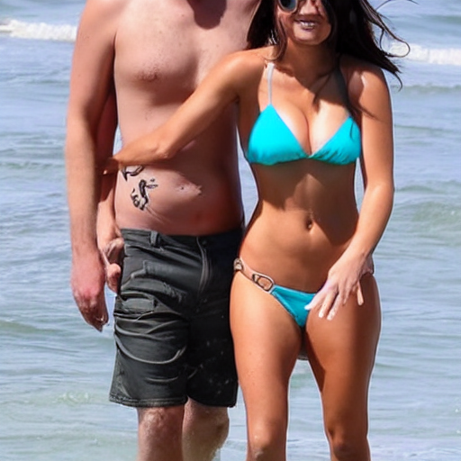 prompthunt: photo of a 4 0 year old man that looks young for his age dating  a very attractive 2 2 year old woman wearing a bikini. she doesn't cre  aboht his age.