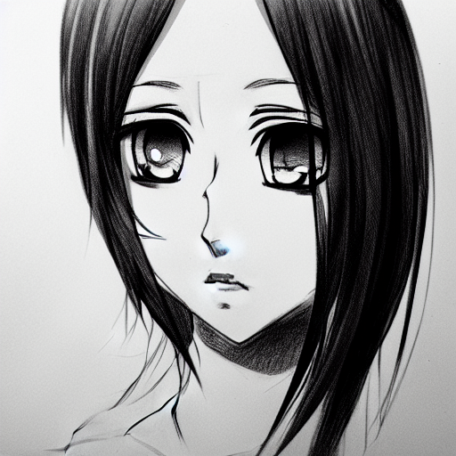 anime girl portrait profile, black and white sketch,, Stable Diffusion