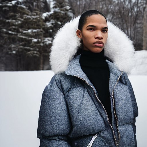 prompthunt: realistic photoshooting for a new balenciaga lookbook color  film photography close up portrait of a beautiful woman model, model wears  a puffer jacket, photo in style of tyler mitchell, ssense