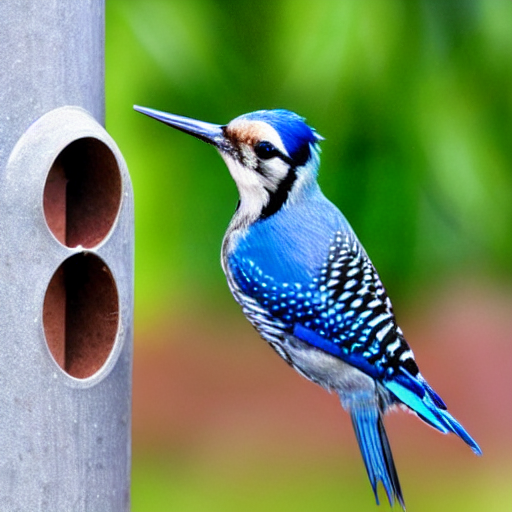 prompthunt: a blue woodpecker at a bird feeder