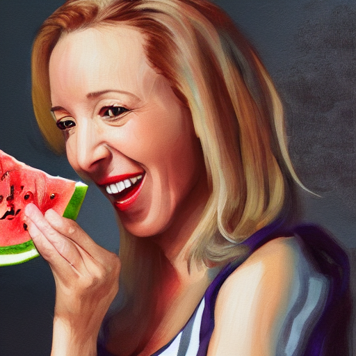 prompthunt: digital portrait of Lisa Kudrow eating a watermelon