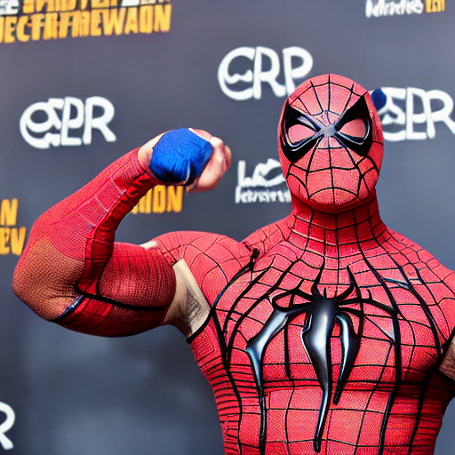 prompthunt: dwayne johnson promo on ring wearing spiderman costumes