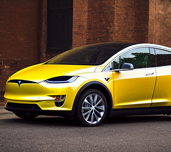 Prompthunt: A Beautiful!!!!!!! Studio Photograph Of A Yellow-Tesla-Model-X;  F/1.4; 90Mm