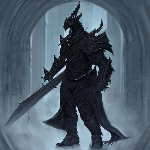 digital art painting of a black dragonborn!!! wearing ( ( ( ( armored ) ) ) ) wizard robes!!!, dnd portrait painted by craig mullins and gaston bussiere and greg rutkowski