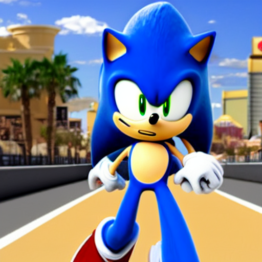 prompthunt: sonic in 3d style running in las vegas nevada