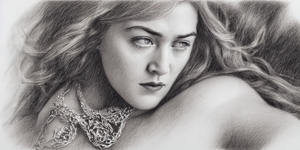 prompthunt: an intricate pencil drawing on paper of young kate winslet in  titanic movie lying down wearing only a large diamond necklace by greg  rutkowski, rule of thirds, hyper - realistic, trending